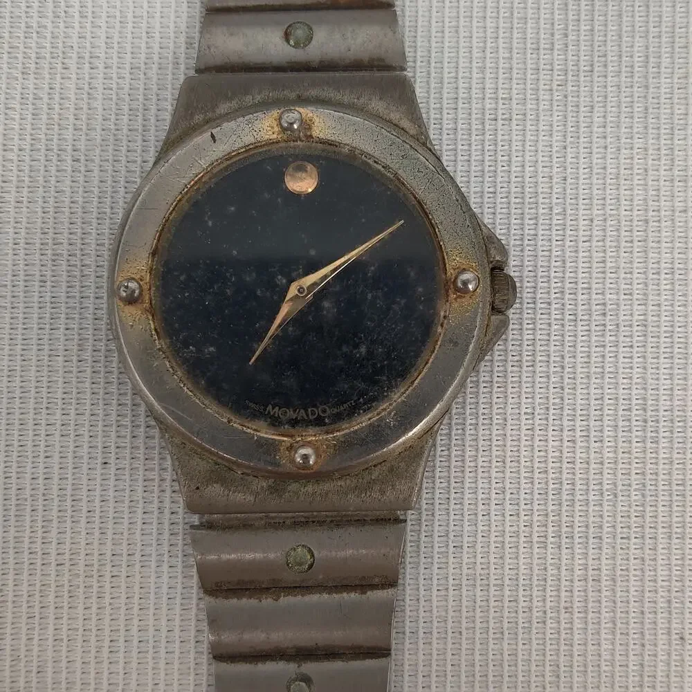 Vintage Movado Stainless Steel Museum Watch Black Dial REPAIR/PARTS